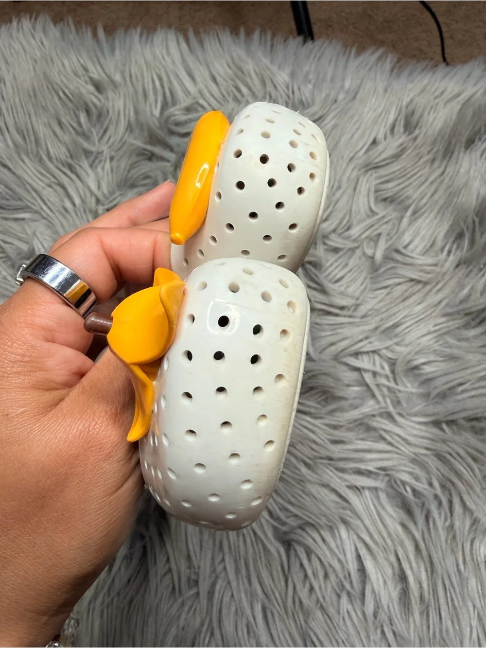 Mini Melissa White Girls' Jelly Mary Janes with Yellow Accent